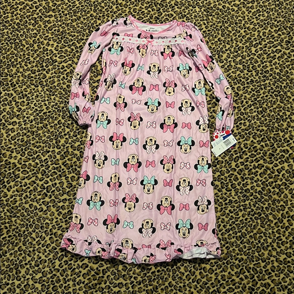Disney Girls Size 8 Pink Minnie Mouse Bow Print Girls Nightgown